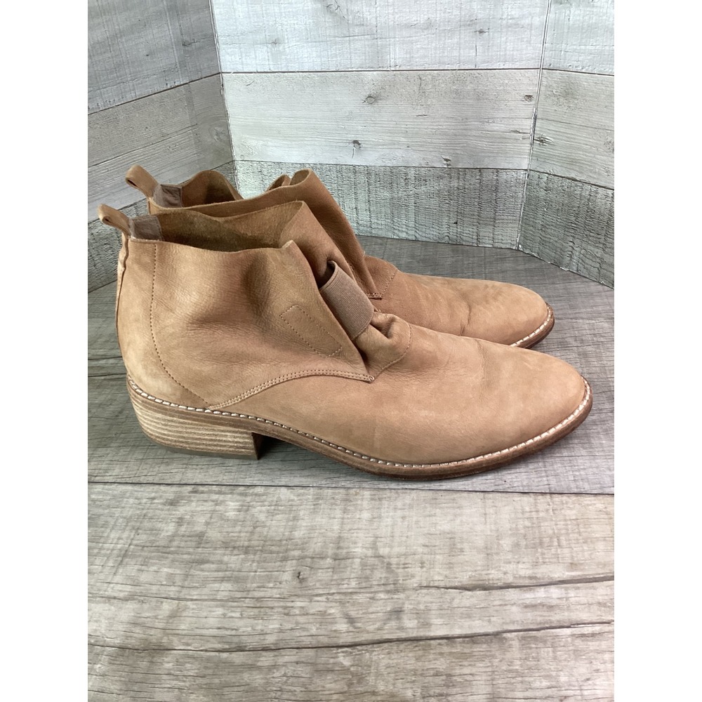 Eileen Fisher Tan Leather Ankle Boots Elastic Gore Slip On Block‎ Heel 9.5 - Picture 2 of 8
